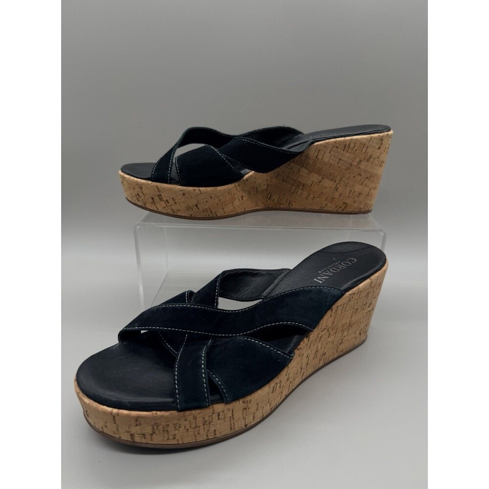 Cordani Devon Black Suede 3" Cork Wedge Platform Sandals Italy Size 41